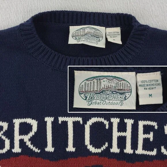 Britches Outdoors Vintage Sweater Crew American Flag Knit Crewneck Men's Medium - Picture 2 of 11